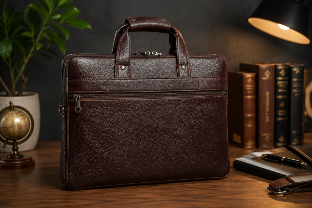 Dark Brown Leather Laptop Briefcase