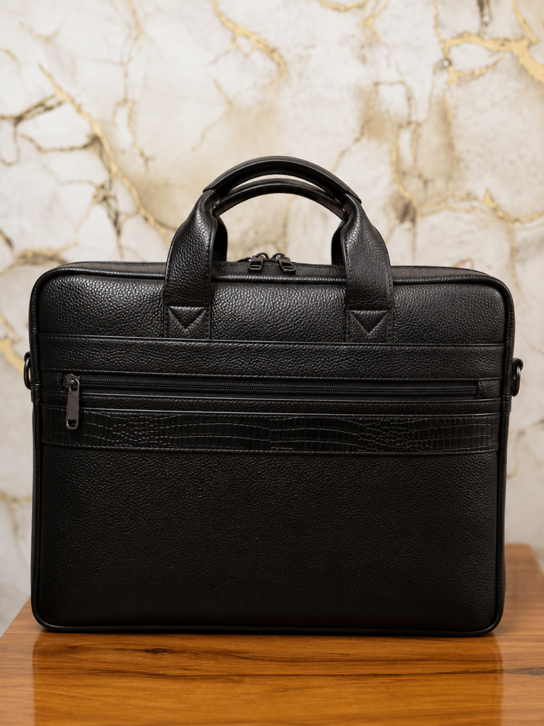 Black Leather Laptop Briefcase