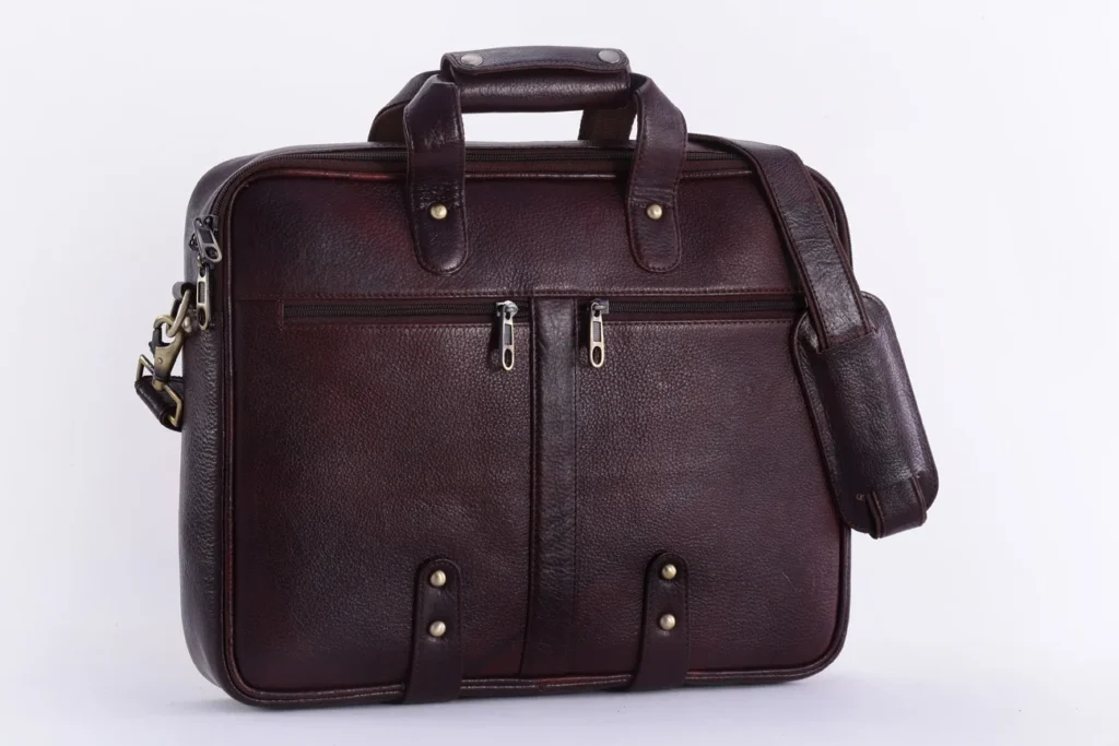 dark brown leather laptop bag
