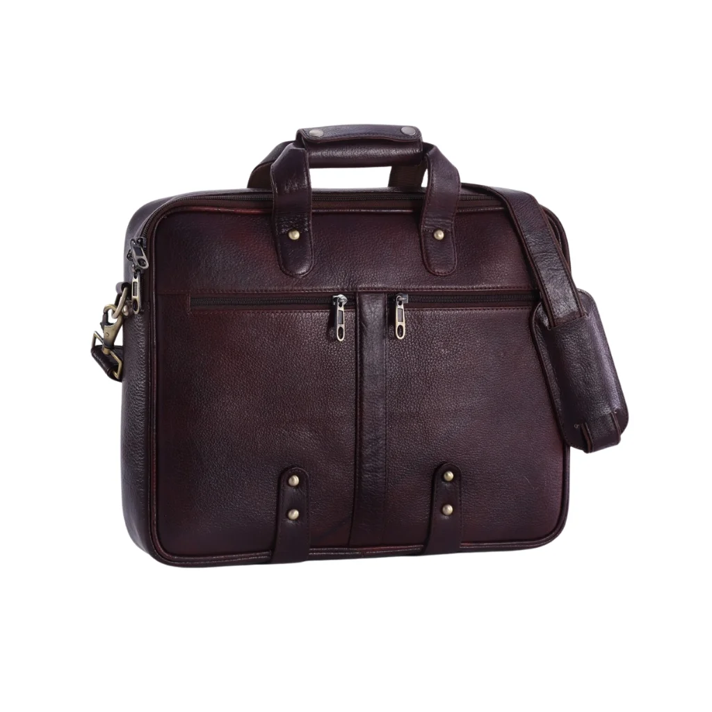 rich brown leather laptop bag