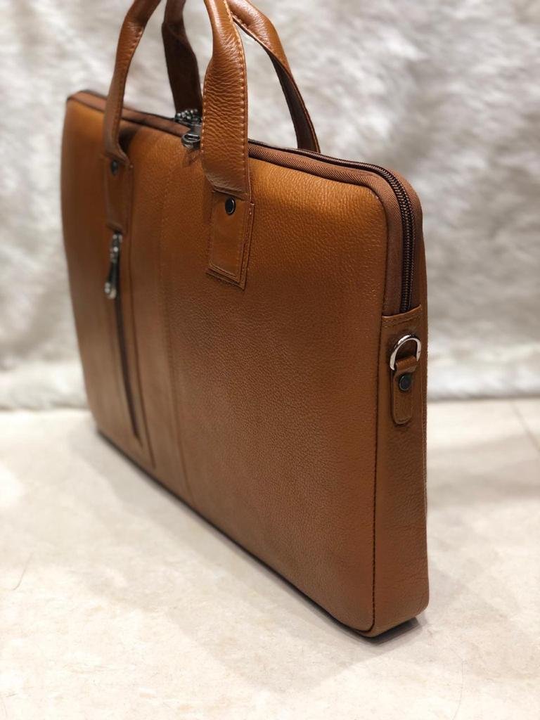 Slim Tan Leather Laptop Bag